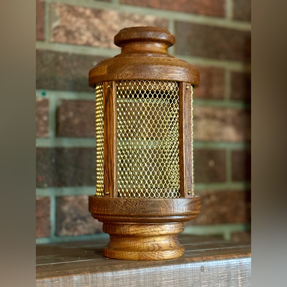 Vintage Meyer Mill sold oak candle lantern.